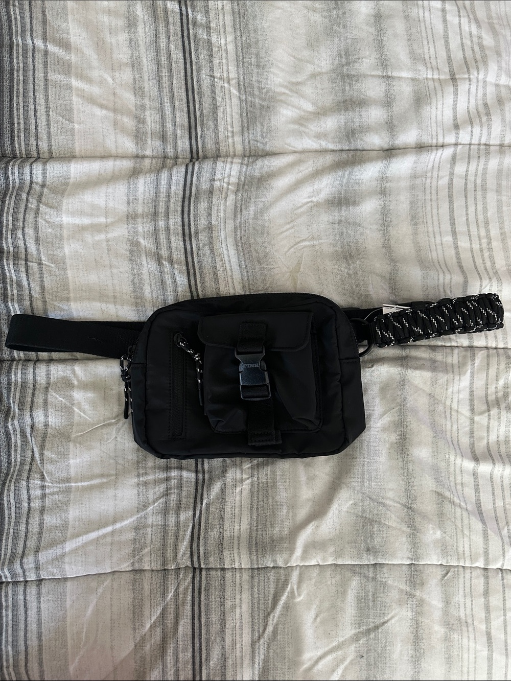 PINK Victoria's Secret Black Belt Bag with Webbing Strap
